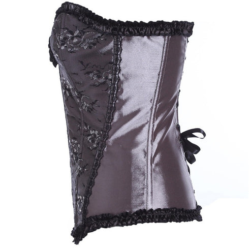 Beauty Floral Trim Burlesque Lace Up Overbust Corset