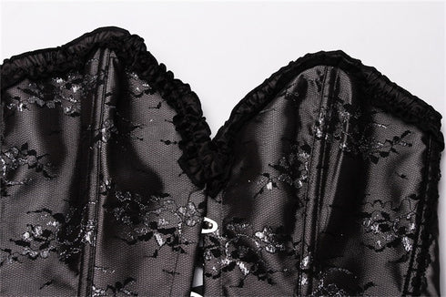 Beauty Floral Trim Burlesque Lace Up Overbust Corset