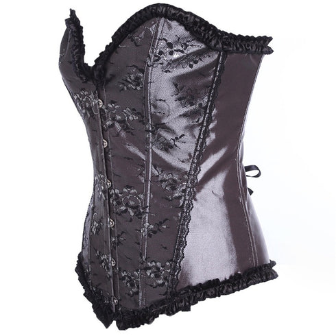 Beauty Floral Trim Burlesque Lace Up Overbust Corset
