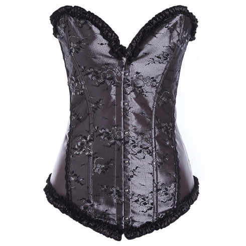 Beauty Floral Trim Burlesque Lace Up Overbust Corset