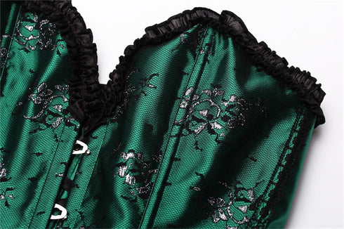 Beauty Floral Trim Burlesque Lace Up Overbust Corset