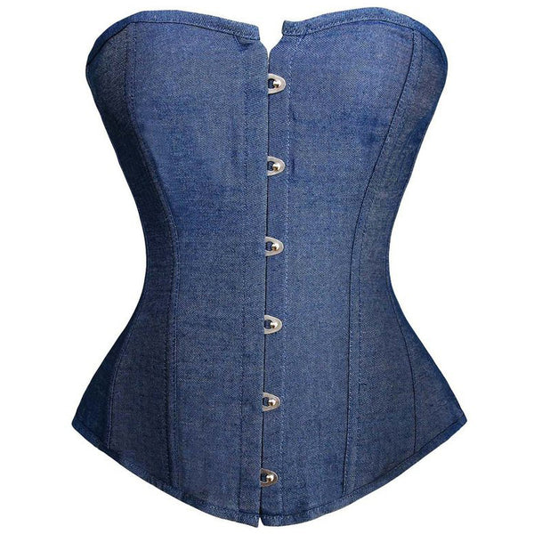 Classic Comfortable Blue Denim Jean Overbust Bustier Corset