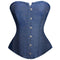 Classic Comfortable Blue Denim Jean Overbust Bustier Corset