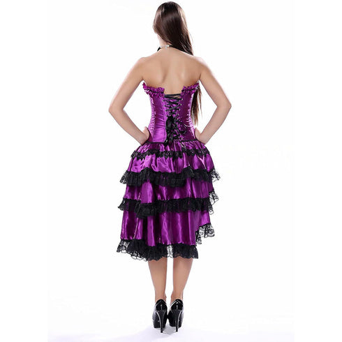 Clubbing Corset Purple Satin with Skirts Fancy Dress Victorian Costume