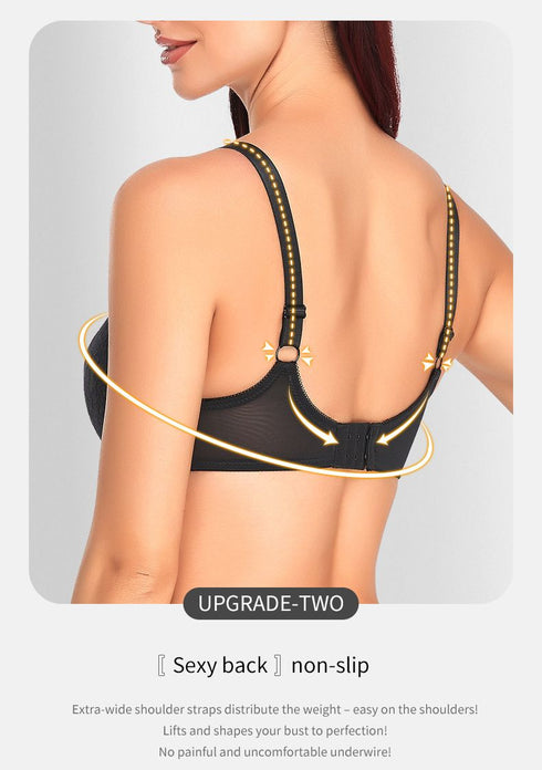 Comfort Breathable Anti-Sagging Push Up Ultra Thin Underwired Black Plus Size Lace Bra