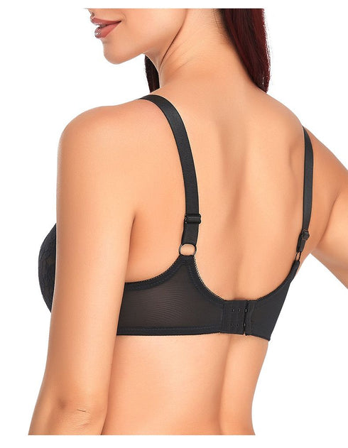 Comfort Breathable Anti-Sagging Push Up Ultra Thin Underwired Black Plus Size Lace Bra