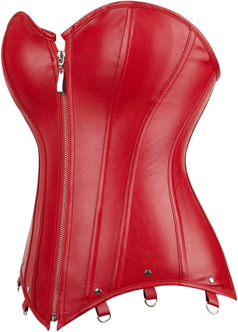 Corsets for Women Plus Size Faux Leather Steampunk Corset Top Zipper Bustier