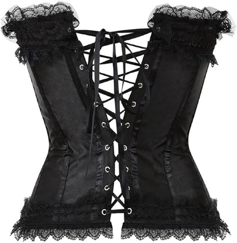 Cosplay Bowknot Hourglass Satin Lace Trim Overbust Corset