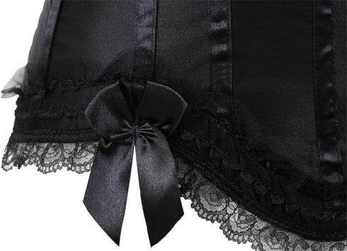 Cosplay Bowknot Hourglass Satin Lace Trim Overbust Corset