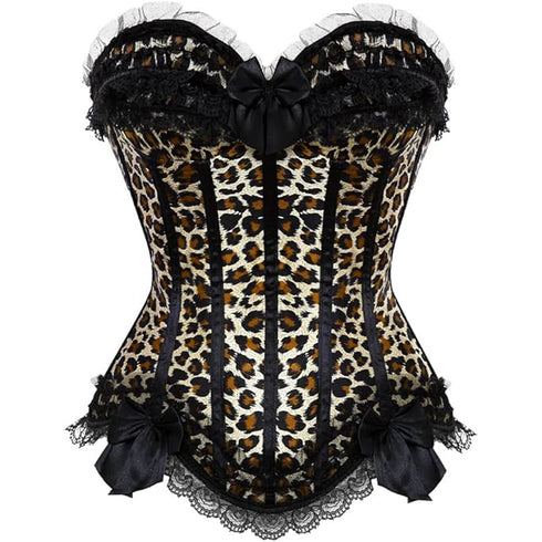 Cosplay Bowknot Hourglass Satin Lace Trim Overbust Corset