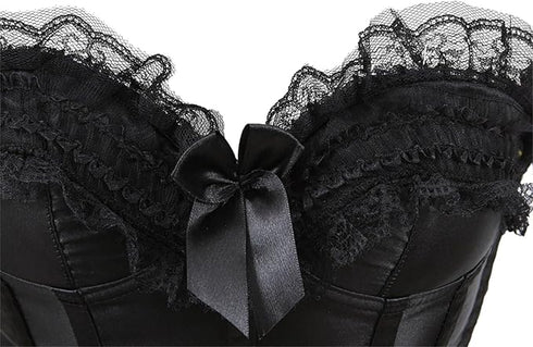 Cosplay Bowknot Hourglass Satin Lace Trim Overbust Corset