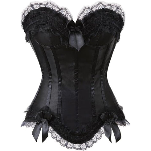 Cosplay Bowknot Hourglass Satin Lace Trim Overbust Corset