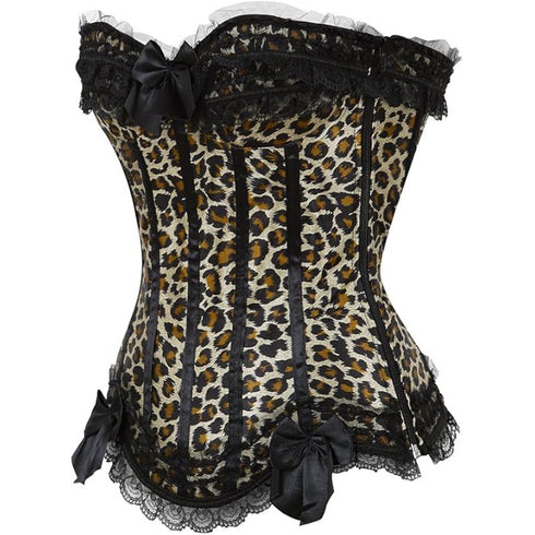 Cosplay Bowknot Hourglass Satin Lace Trim Overbust Corset