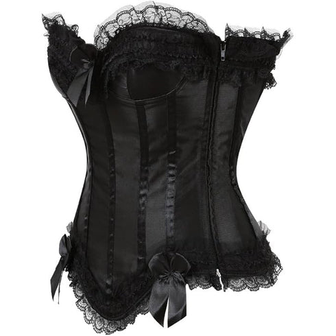 Cosplay Bowknot Hourglass Satin Lace Trim Overbust Corset