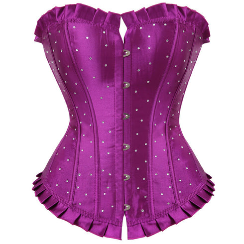 Fashion Sparkle Rhinestone Ruffle Trim Overbust Bustier Corset