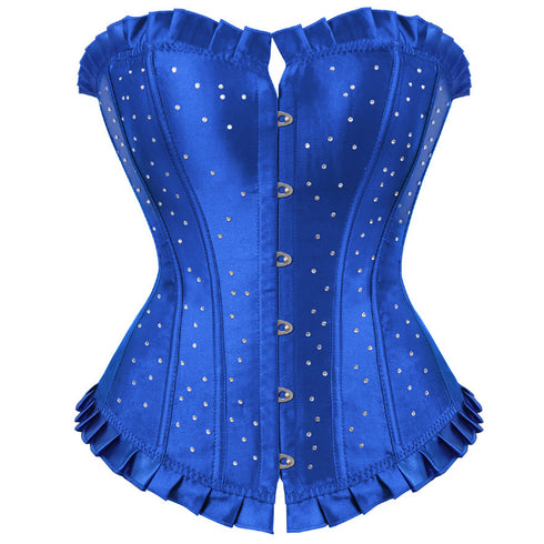 Fashion Sparkle Rhinestone Ruffle Trim Overbust Bustier Corset