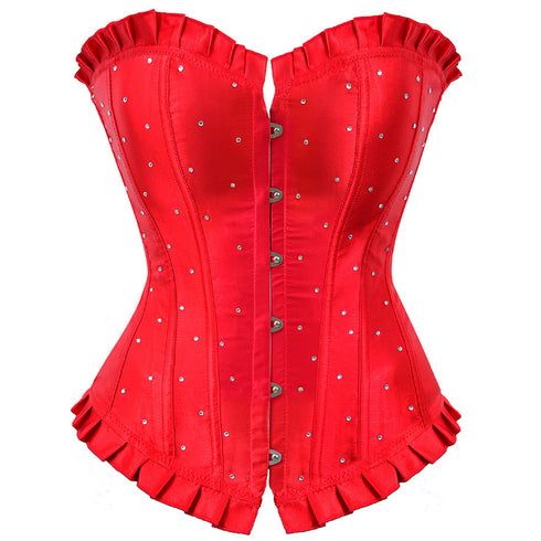 Fashion Sparkle Rhinestone Ruffle Trim Overbust Bustier Corset