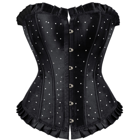 Fashion Sparkle Rhinestone Ruffle Trim Overbust Bustier Corset