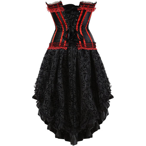 Gothic Striped Corset with Fluffy Pleated Layered Tutu Skirt