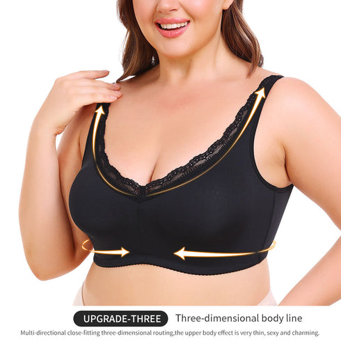 Plus Size Women's Wireless Bra Full Cup Large Breast Support Solid Lace Decoration