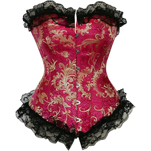 Lace Overlay Vintage Print Brocade Fullbust Corset