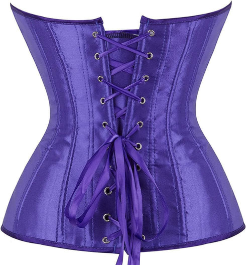 Ladies Classic Burlesque Satin Hourglass Strapless Overbust Corset