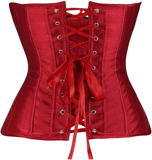 Ladies Classic Burlesque Satin Hourglass Strapless Overbust Corset