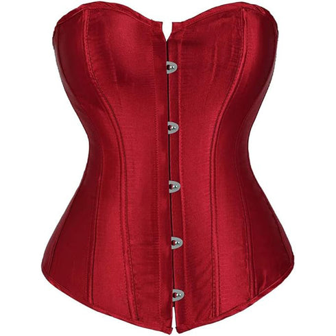 Ladies Classic Burlesque Satin Hourglass Strapless Overbust Corset