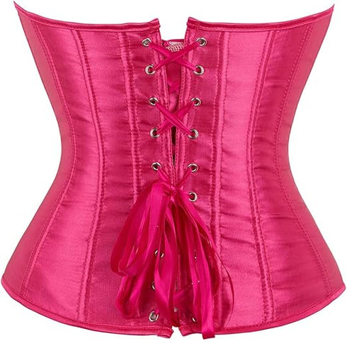 Ladies Classic Burlesque Satin Hourglass Strapless Overbust Corset