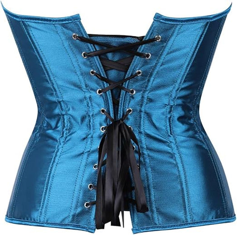 Ladies Classic Burlesque Satin Hourglass Strapless Overbust Corset