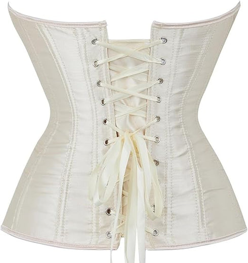 Ladies Classic Burlesque Satin Hourglass Strapless Overbust Corset