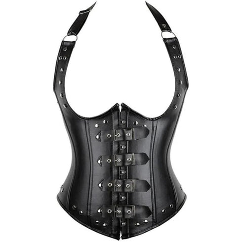 Leather Halter Cupless Rivet Steampunk Underbust Corset with Buckles