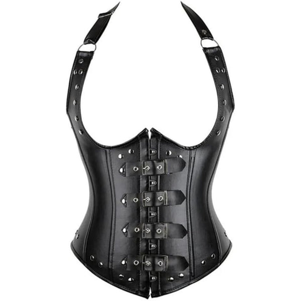 Leather Halter Cupless Rivet Steampunk Underbust Corset with Buckles