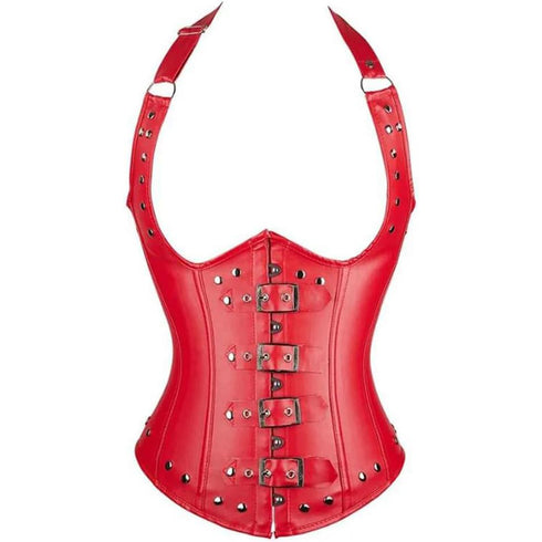 Leather Halter Cupless Rivet Steampunk Underbust Corset with Buckles
