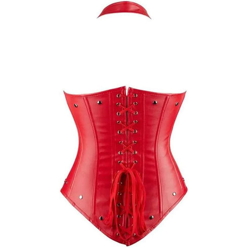 Leather Halter Cupless Rivet Steampunk Underbust Corset with Buckles