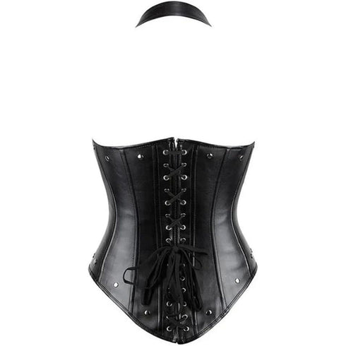 Leather Halter Cupless Rivet Steampunk Underbust Corset with Buckles