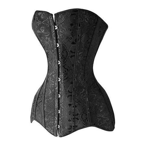 Long Torso Corset Jacquard Floral Overbust Steel Boned Corselet Gothic Korse