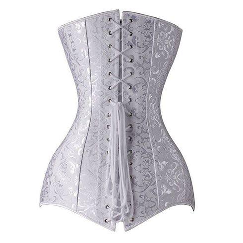 Long Torso Corset Jacquard Floral Overbust Steel Boned Corselet Gothic Korse