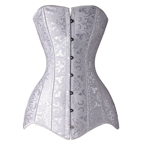 Long Torso Corset Jacquard Floral Overbust Steel Boned Corselet Gothic Korse