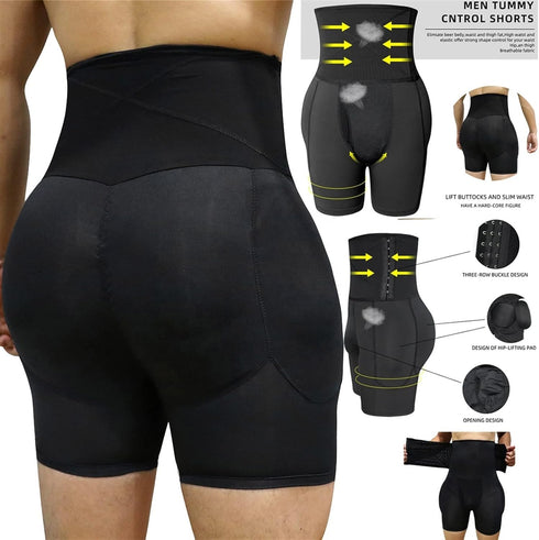 Men's High Waist Boxers Briefs Butt Lifter Shaper Shapewear Foam Padded Panties