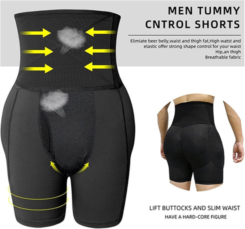 Men's High Waist Boxers Briefs Butt Lifter Shaper Shapewear Foam Padded Panties