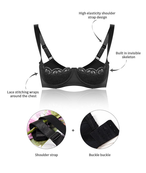 Women's Floral Lace Lingerie Bras Half Cups Push Up Shelf Demi Balconette Bralette Crop Tops
