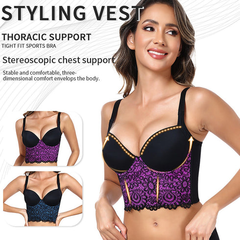 Lace Bralette for Women V Neck Bustier Tops with Underwired Racerback Crop Top