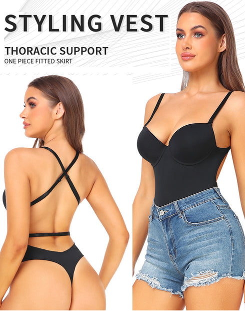 Shapewear Bodysuit Tops for Women Tummy Control V Neck Thong Body Shaper Going Out Outfits