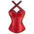 Women's Satin Floral Lace up Trim Overbust Corset Bustier Plus Size Bodyshaper Top