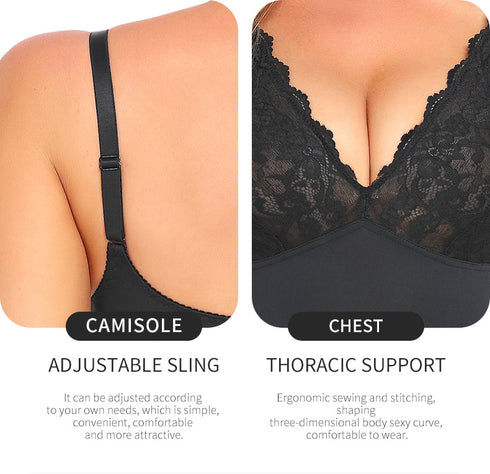 Shapewear for Women V Neck Lace Stitching Bodysuit One Piece Thong Body Shaper Top