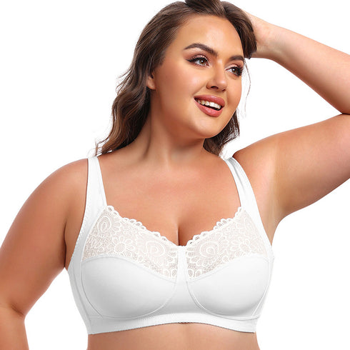 Women's Plus Size Unlined Underwire Lace Bra with Cushion Straps