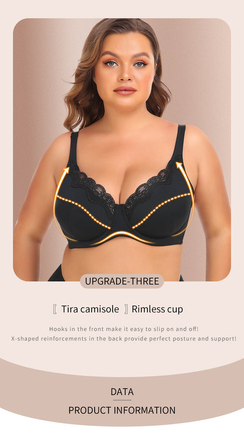 Women's Lace Underwire Support Minimizer Bras Back Smoothing Classic Push Up Bra