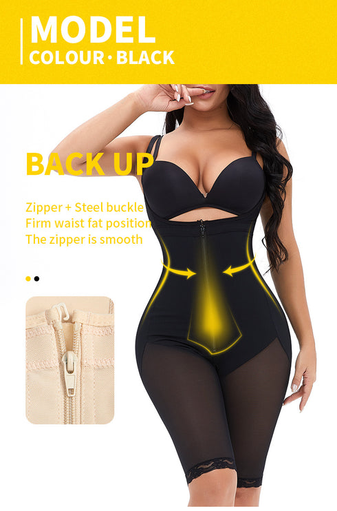 Womens Shapewear Tummy Control Zipper Body Shaper Bodysuit Butt Lift Shorts Knee Length