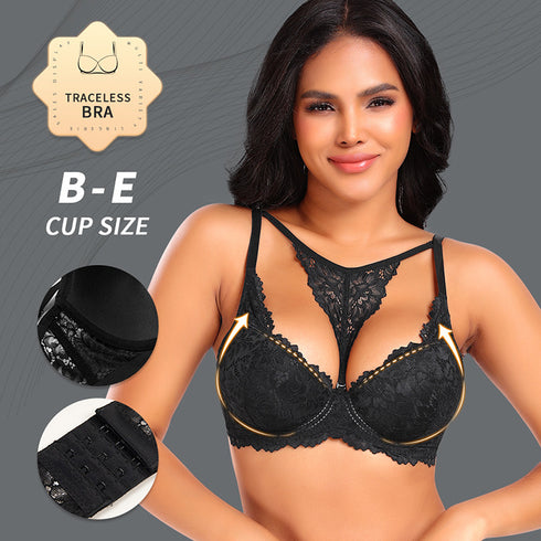 Sexy Lace Underwire Bras for Women Plus Size V Neck Push Up Support Tshirt Bras